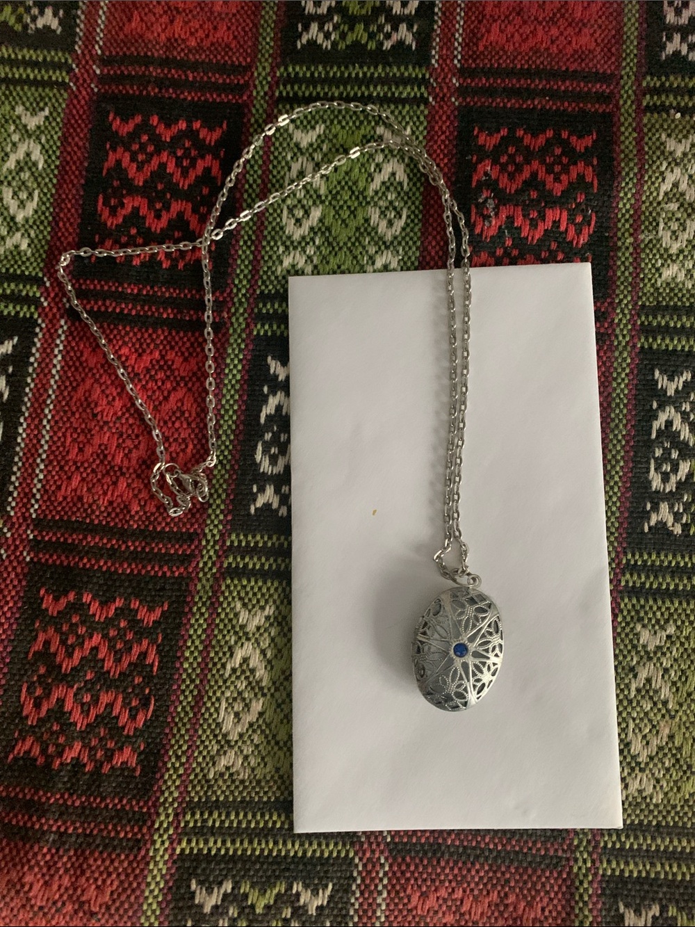 Silver Filigree Perfume Locket Necklace with Blue Accent